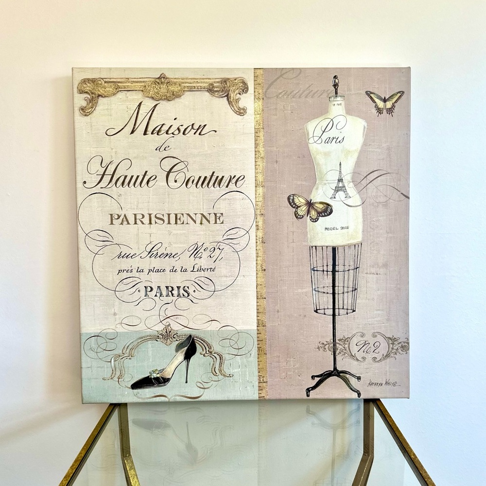 Handpainted Kathryn White Canvas Giclee Art Parisienne Maison de Haute Couture